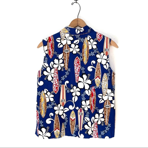 Hilo Hattie The Hawaiian Original Floral Surfboard Sleeveless Button Down Shirt - Picture 3 of 6